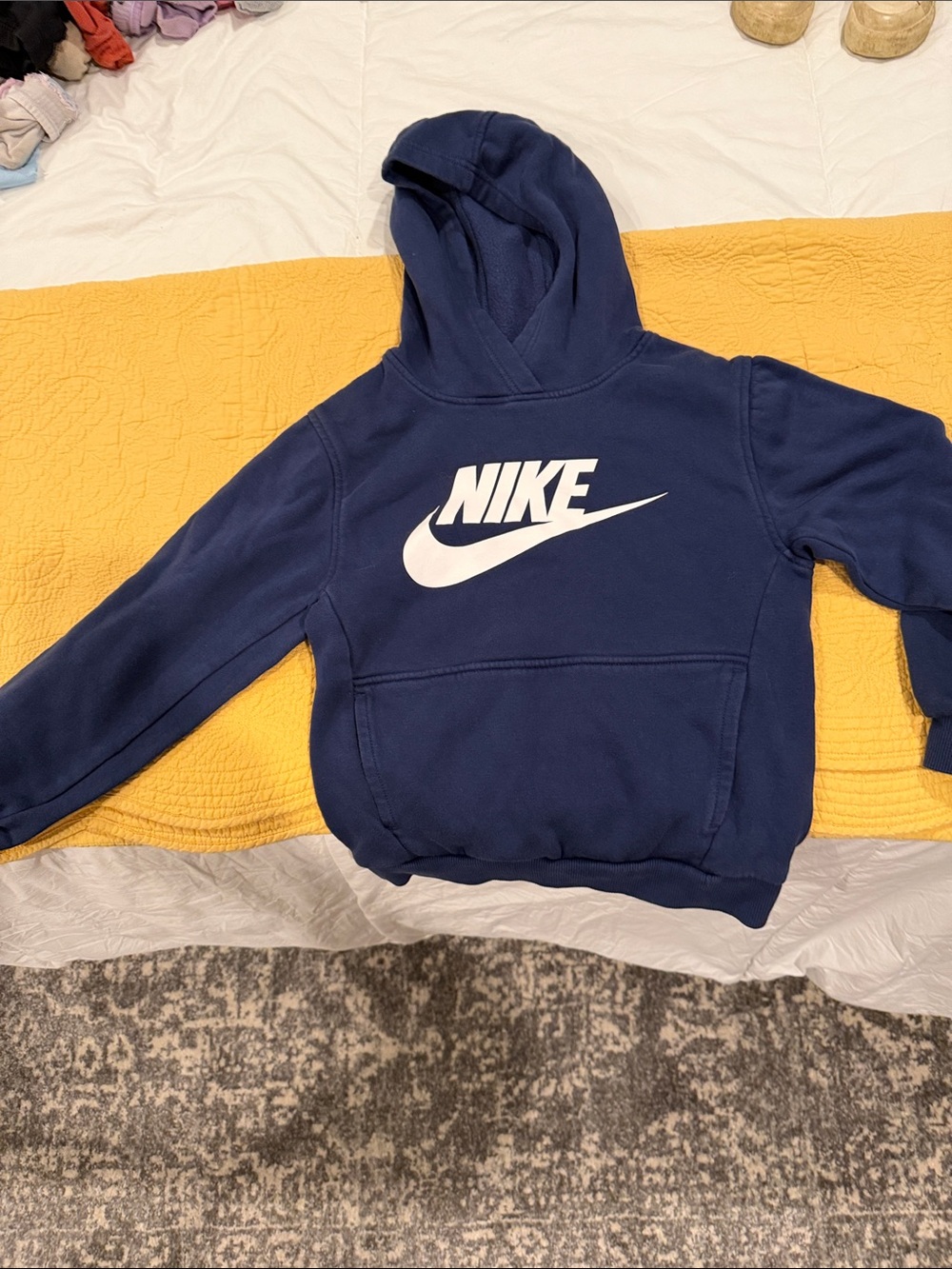 Nike Navy Blue Hoodie with White Swoosh - Kids